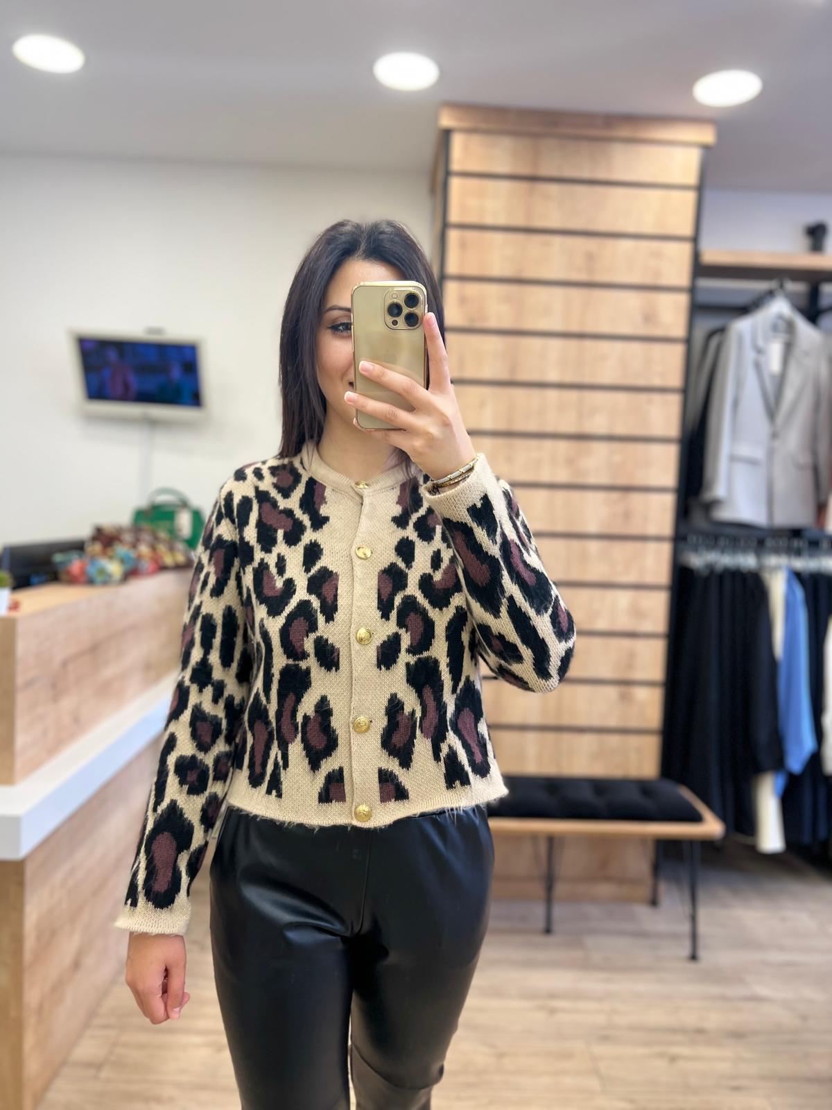 Leopar Desenli Kısa Hırka