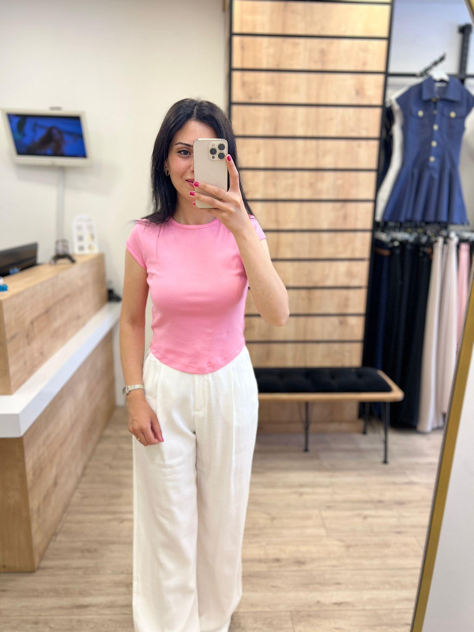Pembe Basic Yaka Tshirt