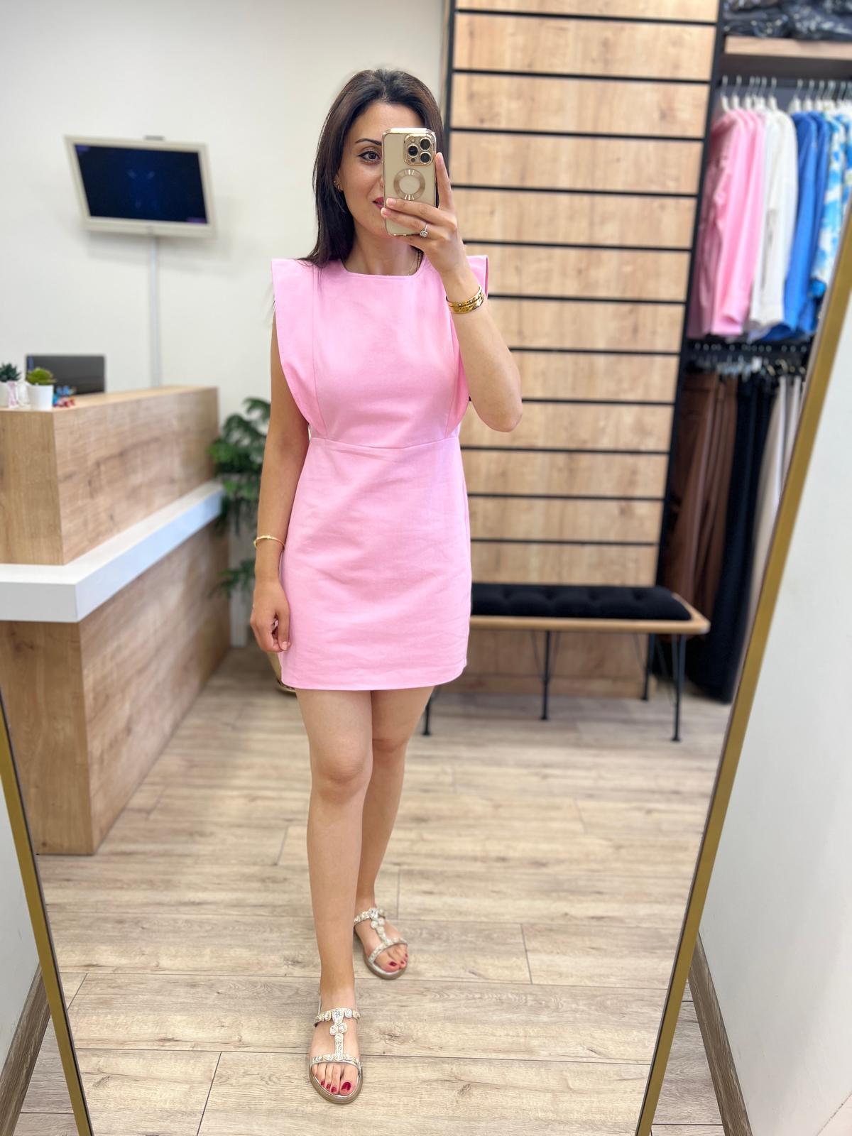 Pembe Pamuklu Gabardin Elbise