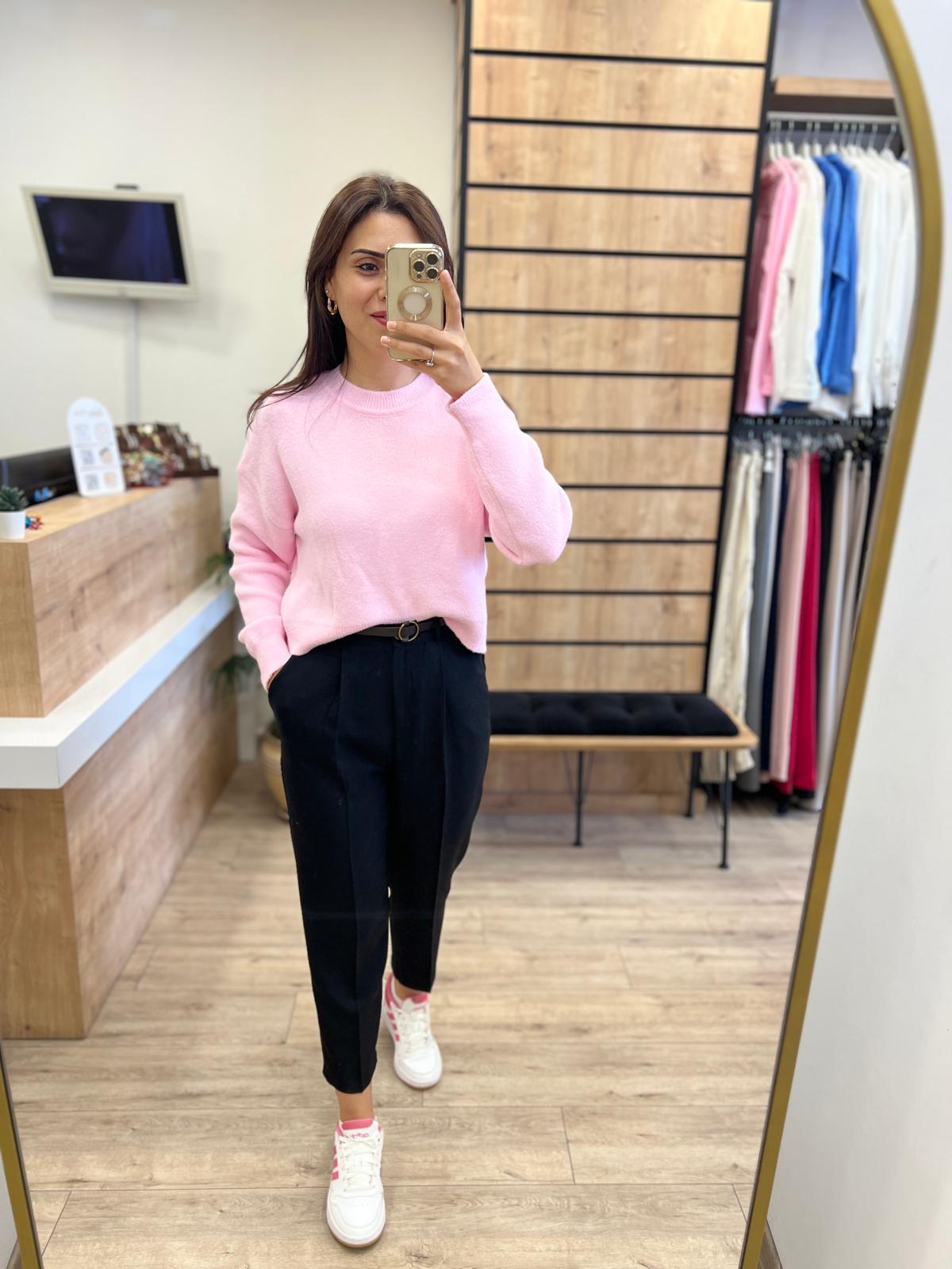 Siyah Kemerli Beli Lastikli Pantolon