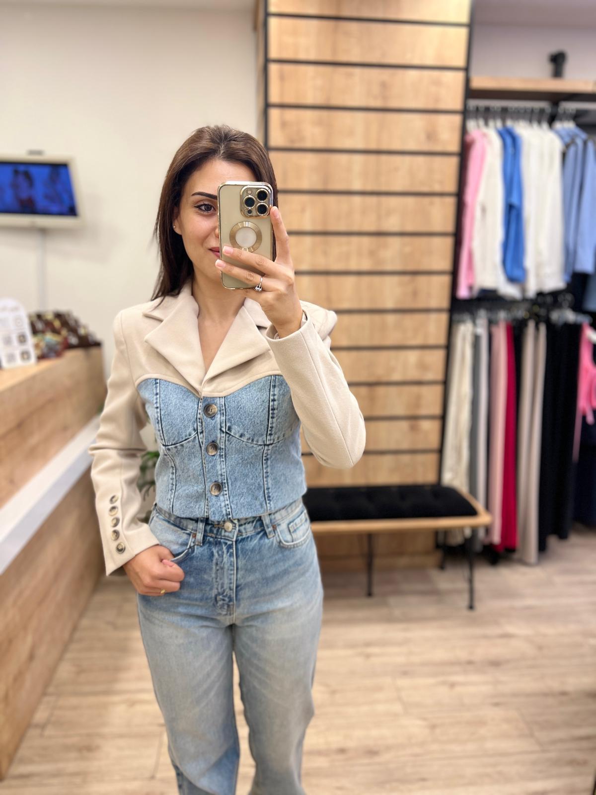 Taş Denim Detaylı Ceket
