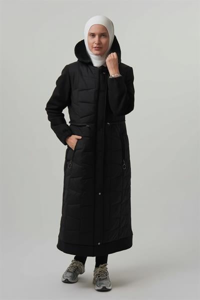 KADIN MONT Çıkabilir Kapüşonlu Kaşe Detaylı Uzun Tesettür  Parka