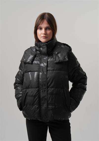 KADIN MONT Kapüşonlu Baskılı Kadın Mont Eldiven Hediyeli