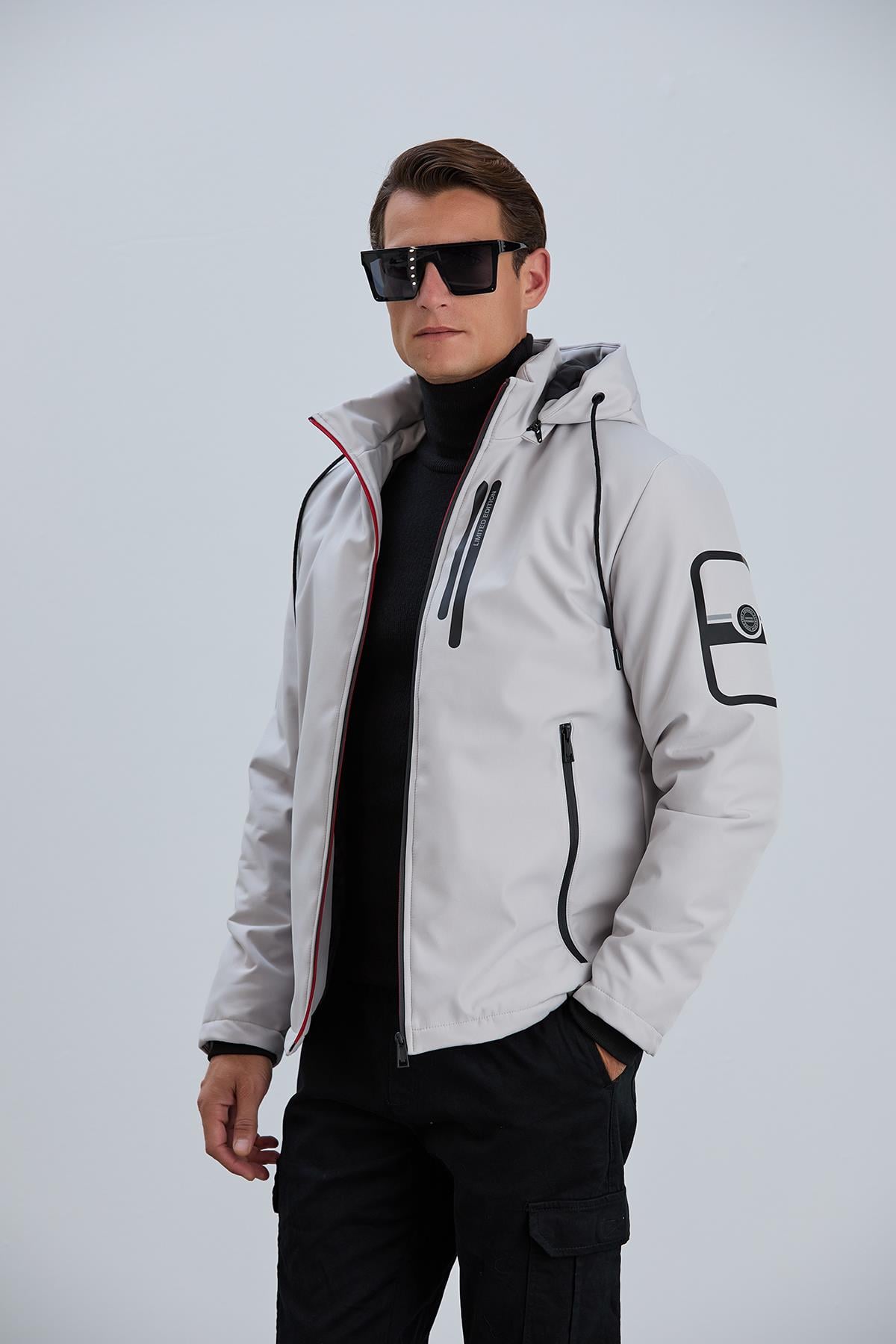 ERKEK MONT Baskı Detaylı Kapitone Astarlı SoftShell Mont