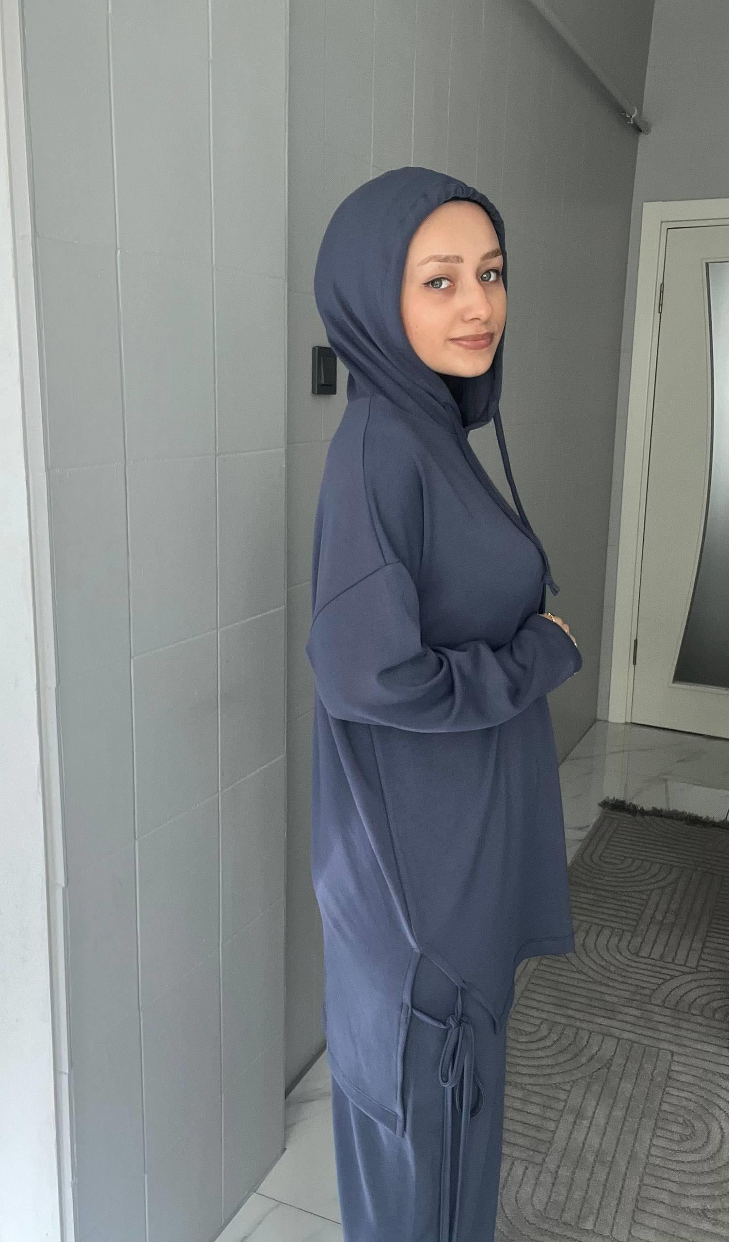 Sayra Shawl Kadın Füme Kapüşonlu Büzgü Detaylı Alt Üst Takım