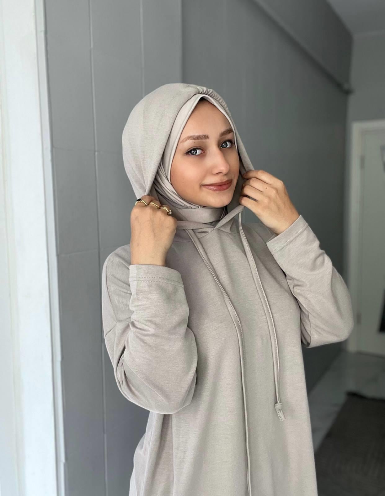 Sayra Shawl Kadın Krem Kapüşonlu Büzgü Detaylı Alt Üst Takım