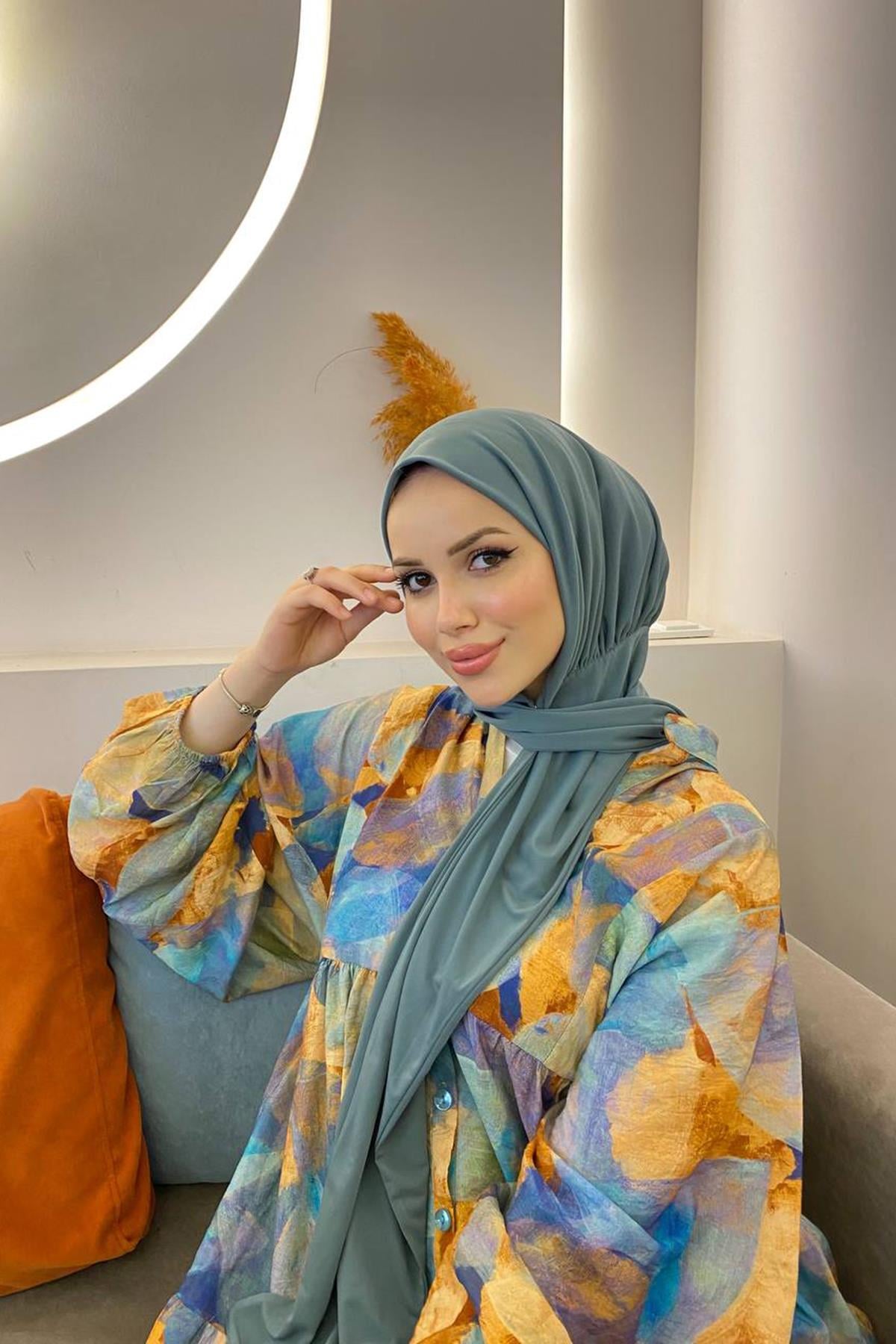 Sayra Shawl kadın mint çıtçıtlı hazır şal 1111