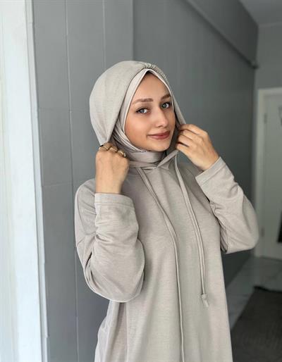 Sayra Shawl Kadın Krem Kapüşonlu Büzgü Detaylı Alt Üst Takım