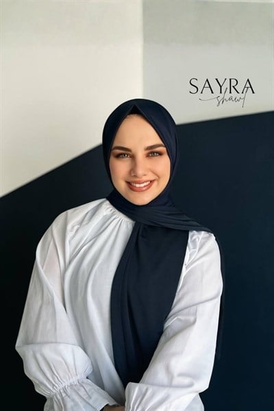 Sayra shawl kadın lacivert likralı kumaş hazır çıtçıtlı şal SYR008