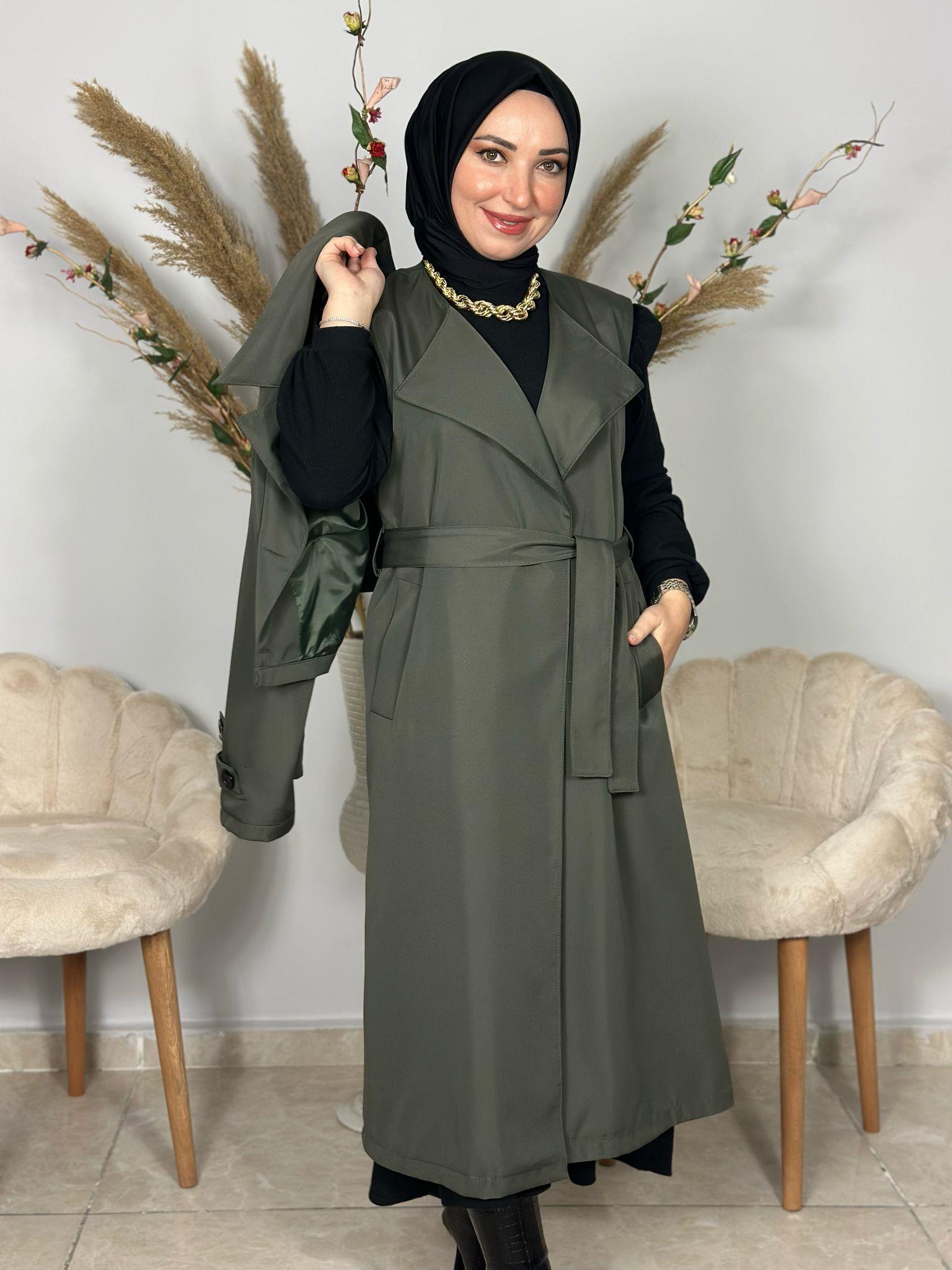 Sayra Shawl Kadın Asker Yeşili Trençkot