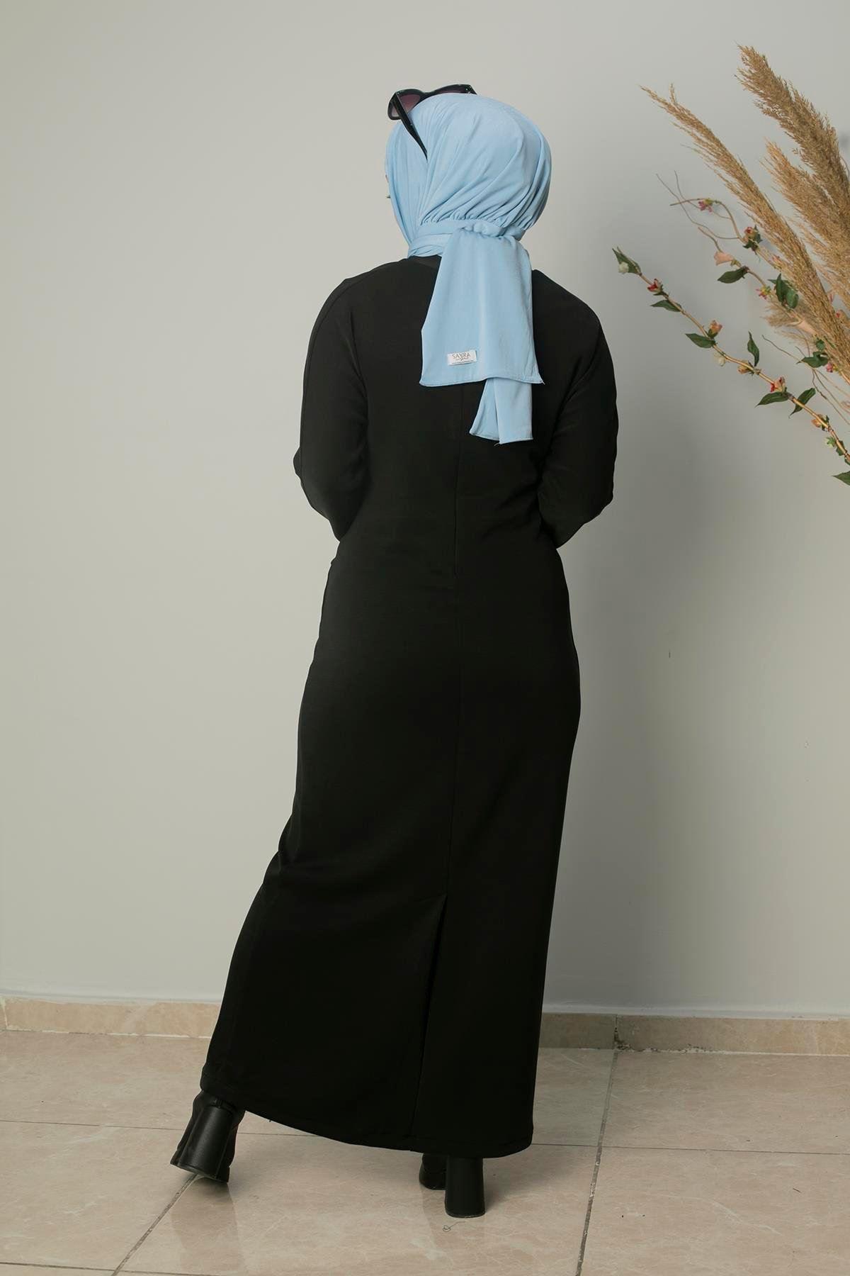 Sayra Shawl kadın bağlama detaylı nubuk tesettür elbise  SYR018