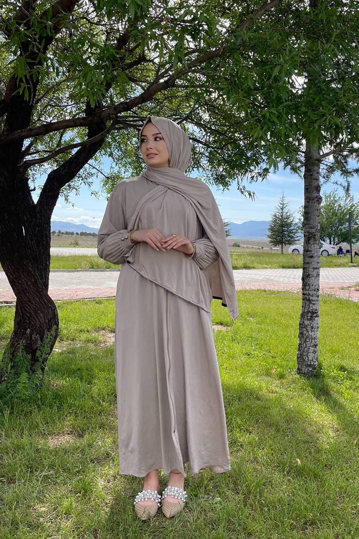 Sayra Shawl Kadın Bej şallı ferace