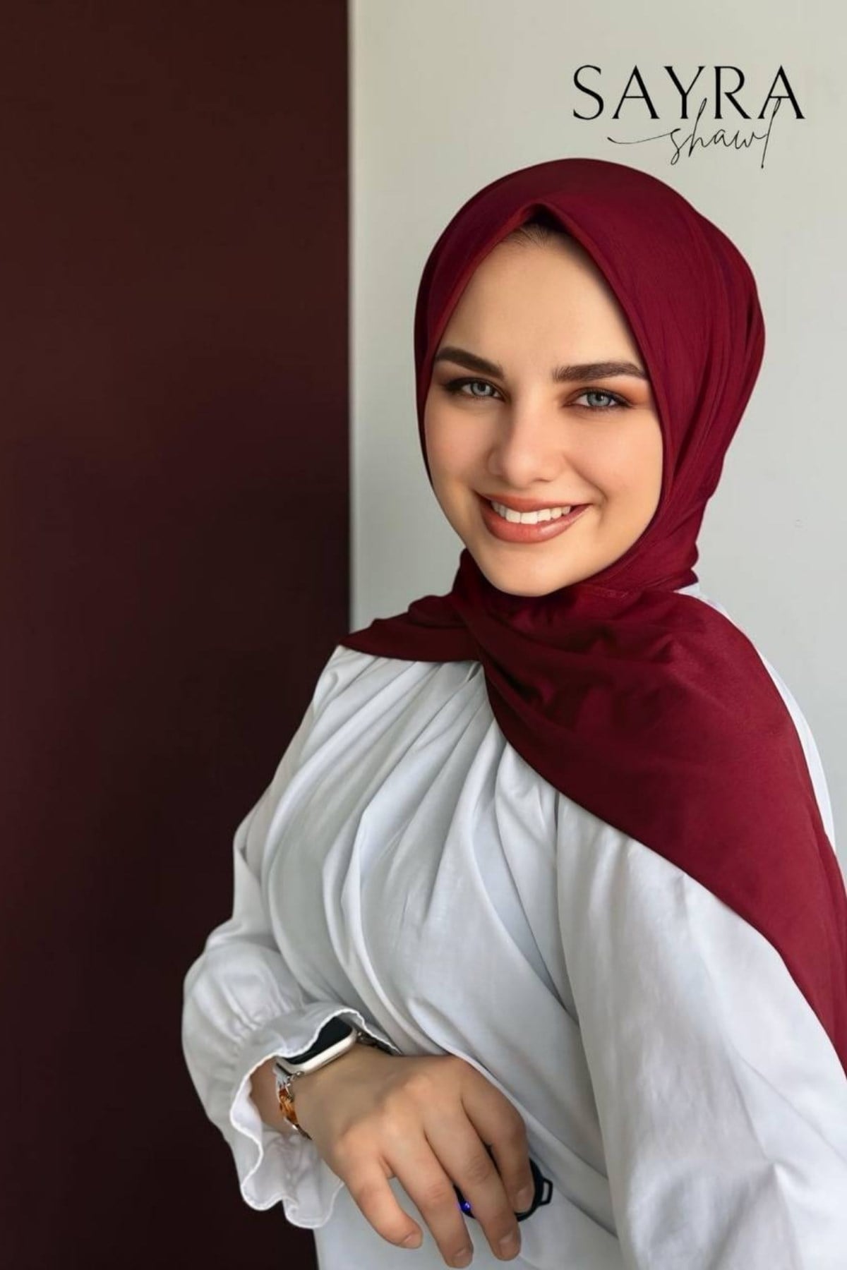 Sayra Shawl kadın bordo çıtçıtlı hazır şal 