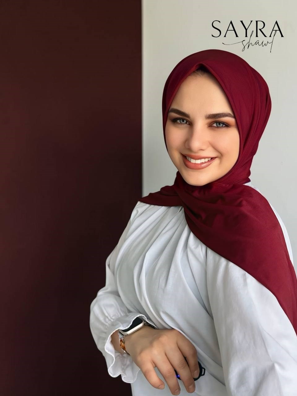 Sayra shawl kadın bordo likralı kumaş hazır çıtçıtlı şal SYR008