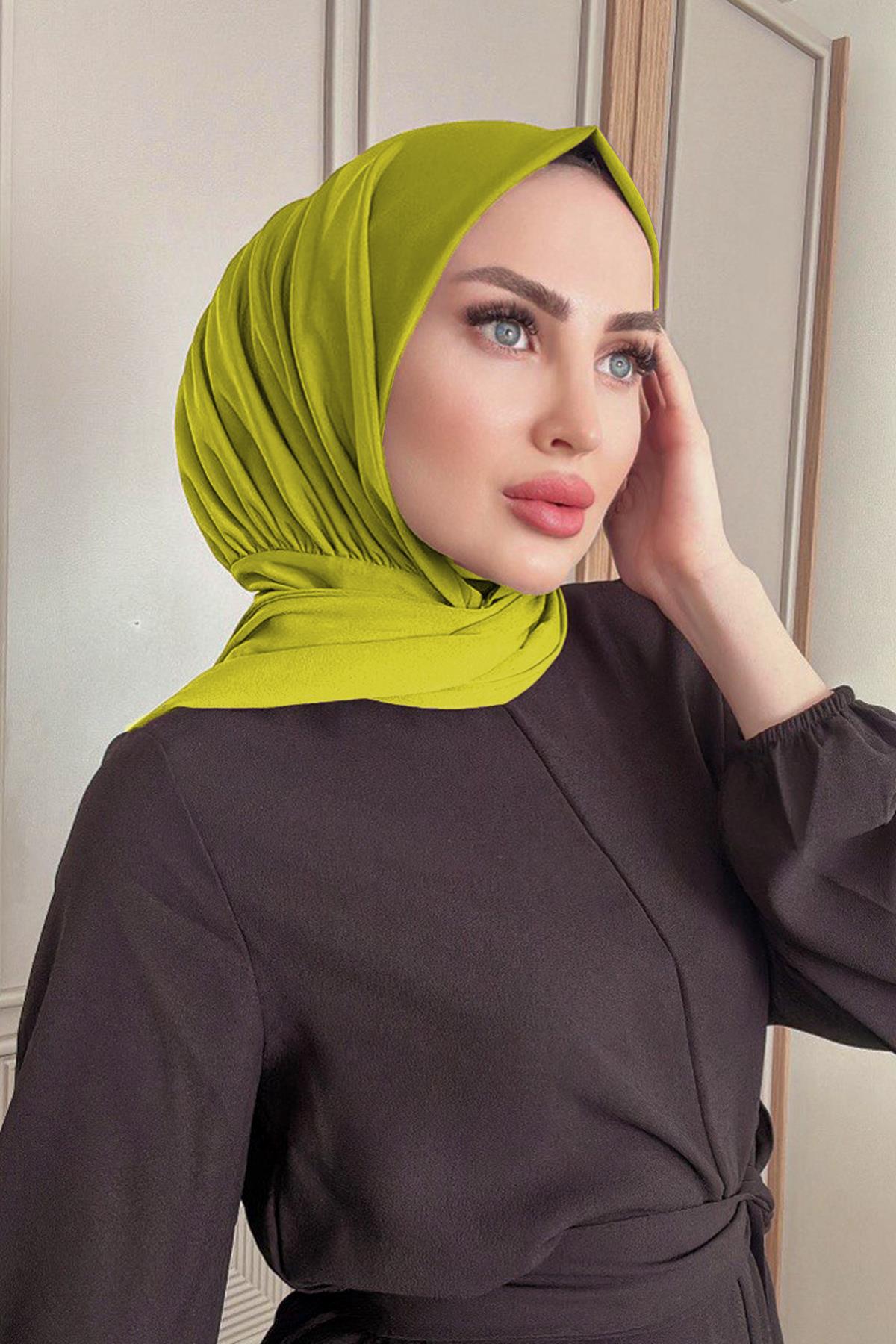 Sayra shawl kadın fıstık yeşil likralı kumaş hazır çıtçıtlı şal SYR008