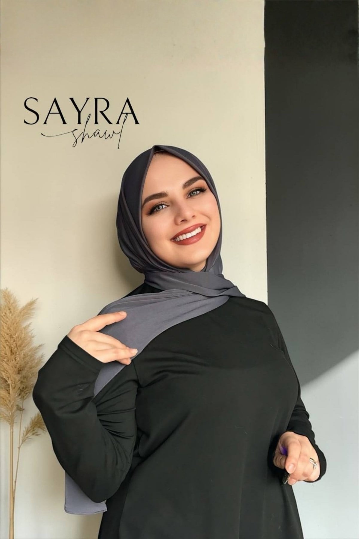 Sayra Shawl kadın füme çıtçıtlı hazır şal SYR002