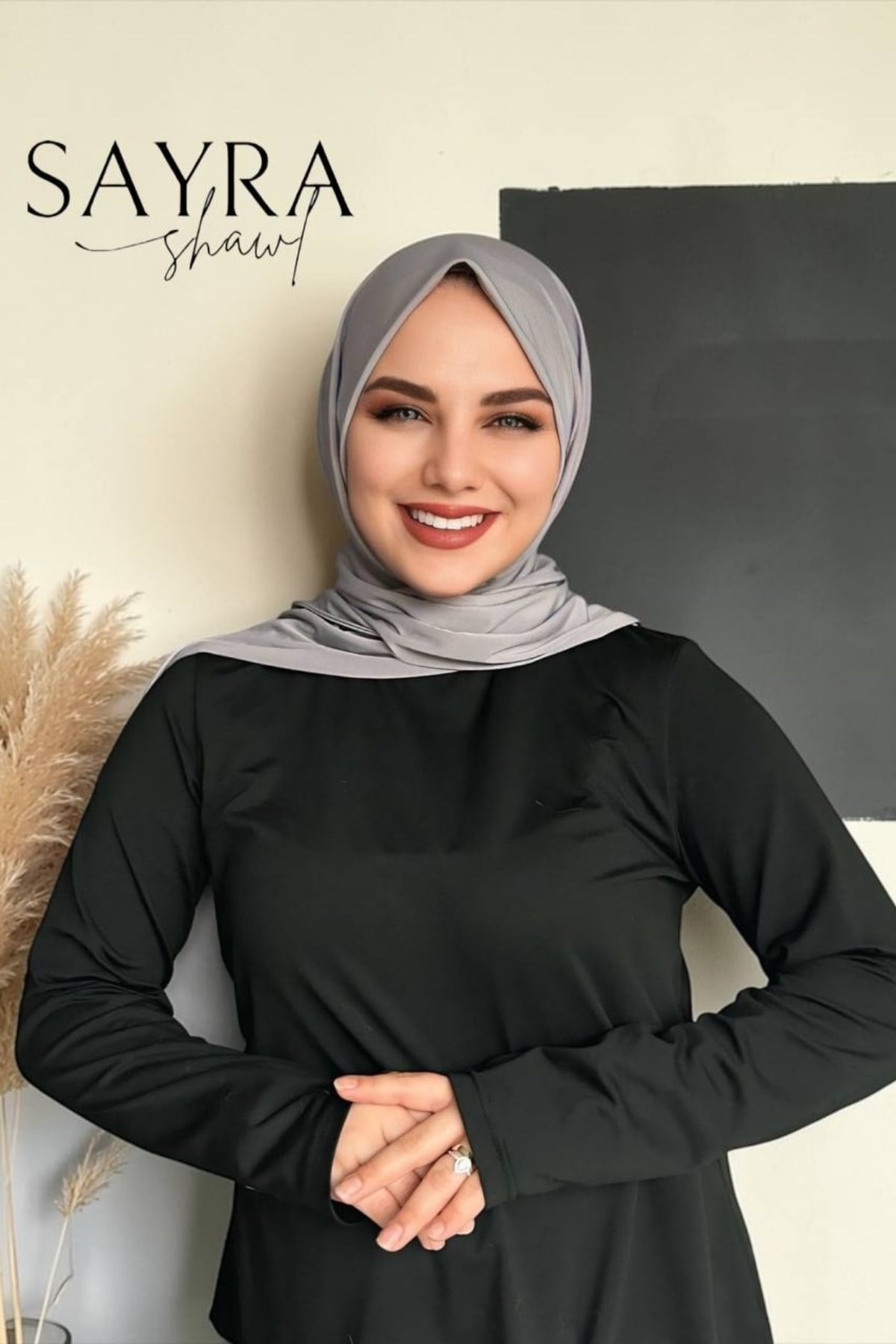 Sayra shawl kadın gri likralı kumaş hazır çıtçıtlı şal SYR008