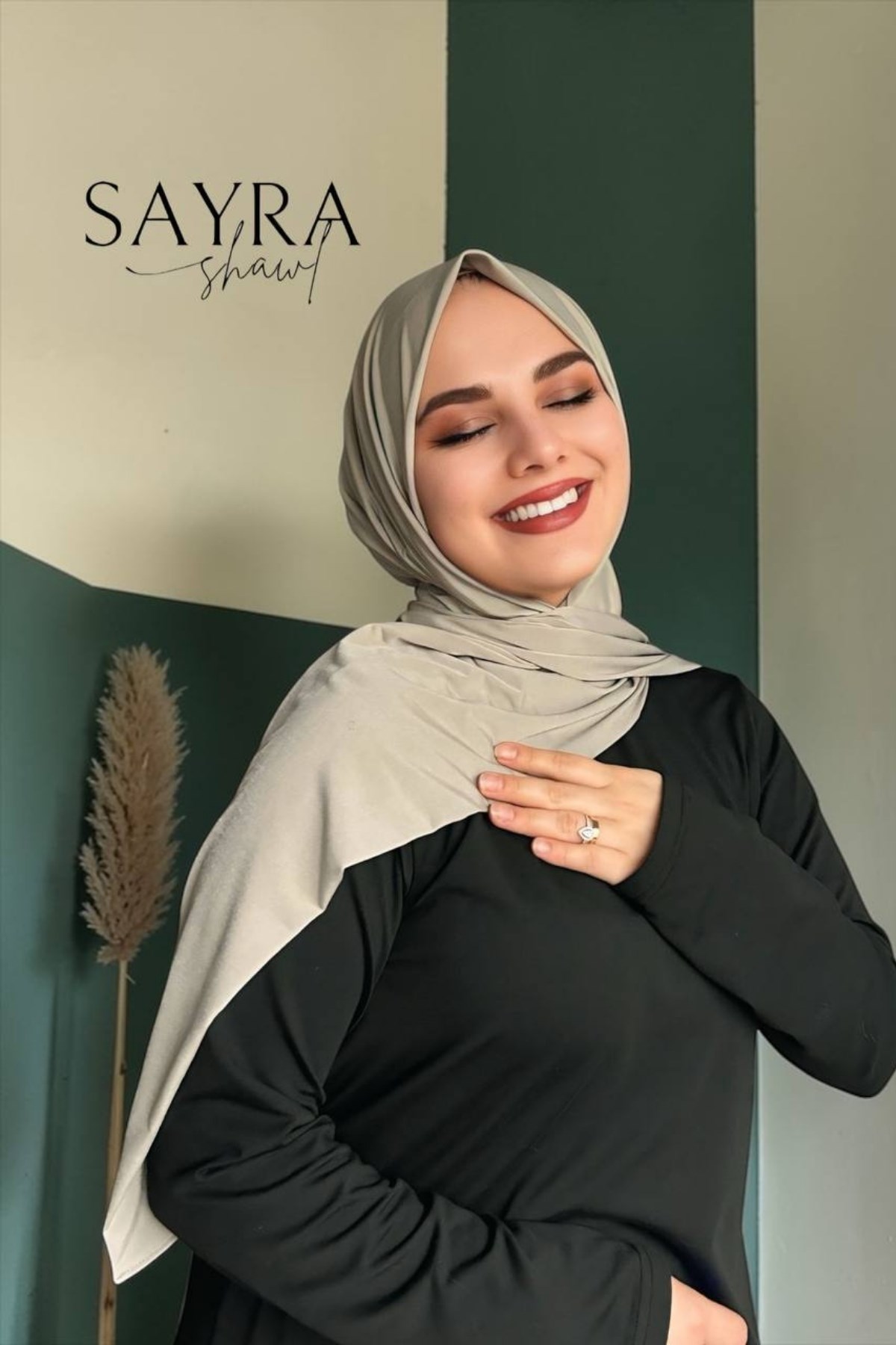 Sayra Shawl Kadın Ihlamur Yeşili Çıtçıtlı Hazır Şal