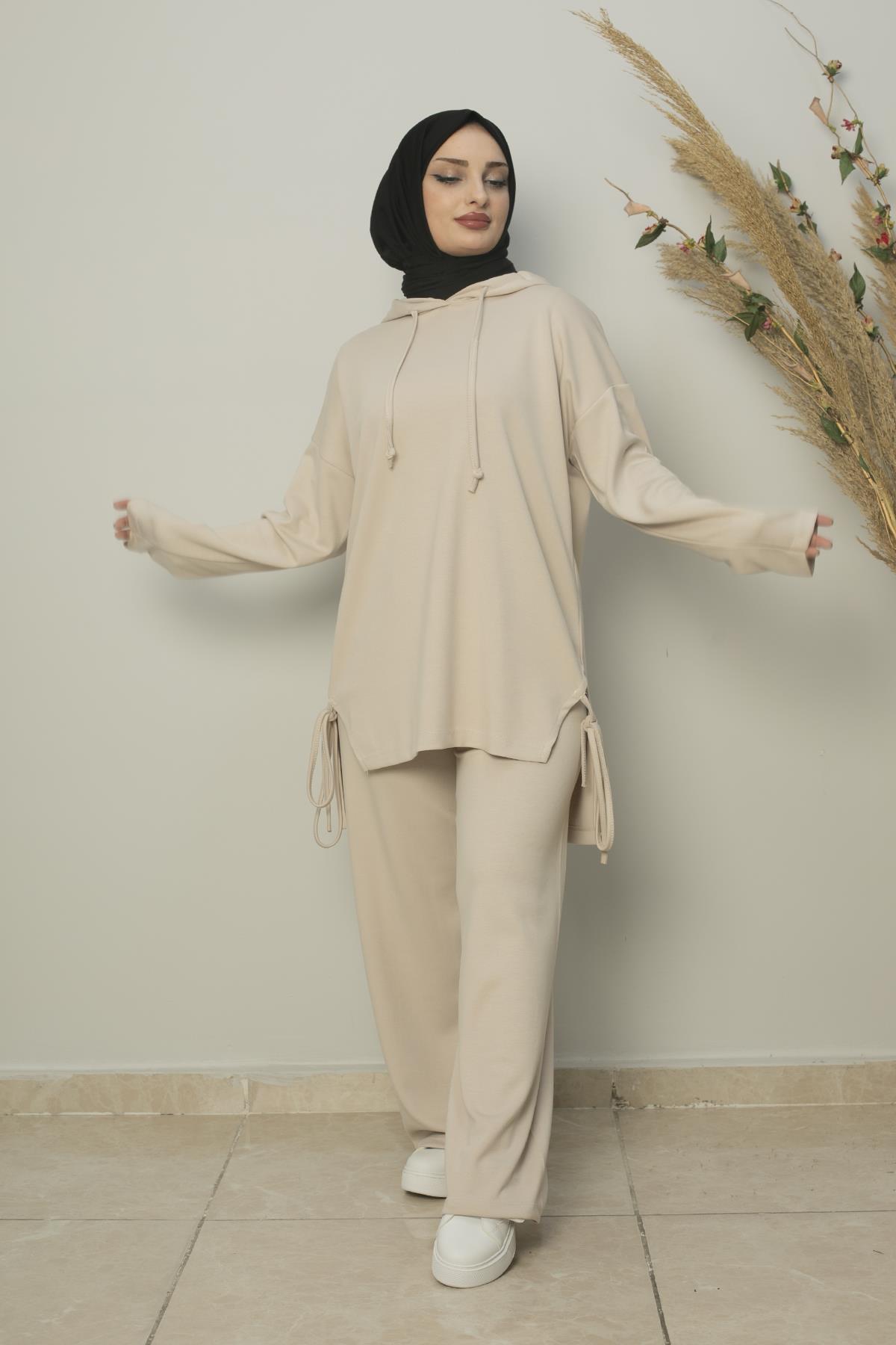 Sayra Shawl kadın kapüşonlu büzgü detaylı alt üst takım SYR013