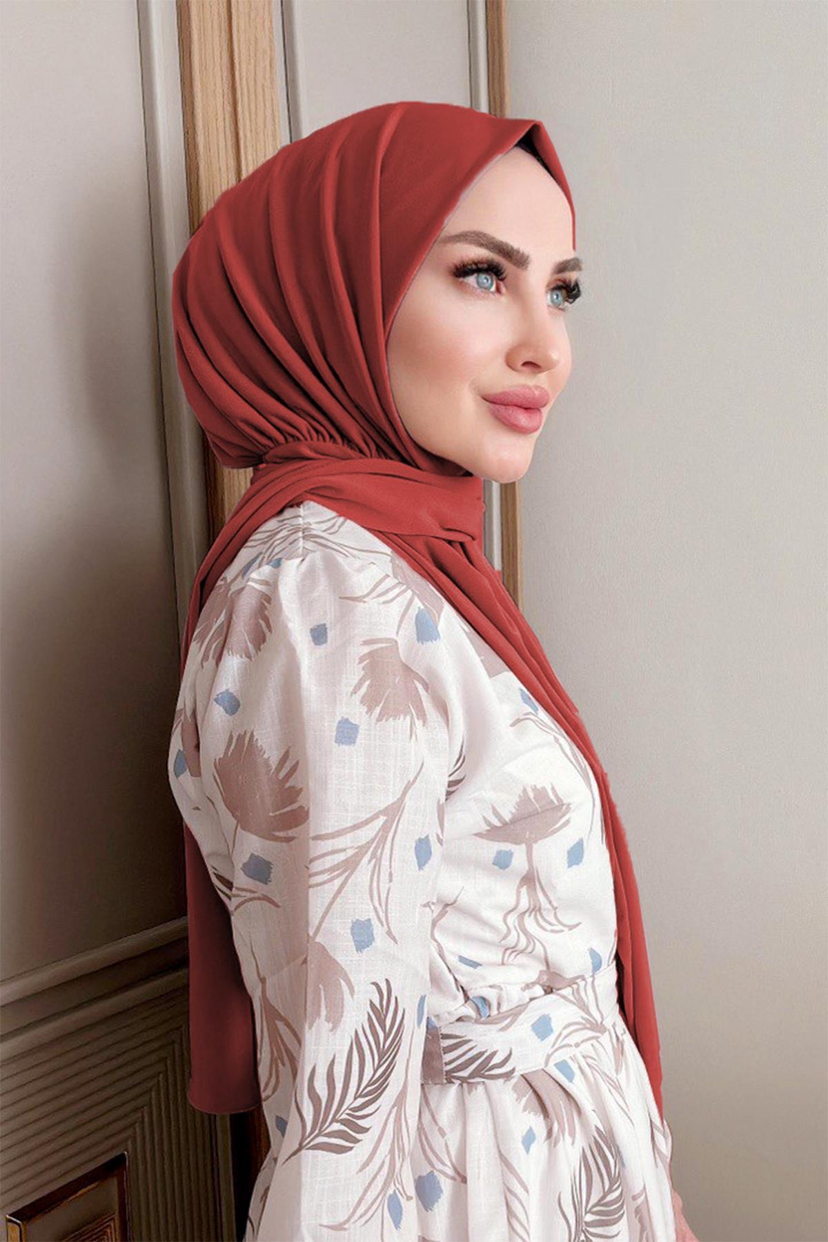 Sayra shawl kadın kiremit likralı kumaş hazır çıtçıtlı şal SYR008