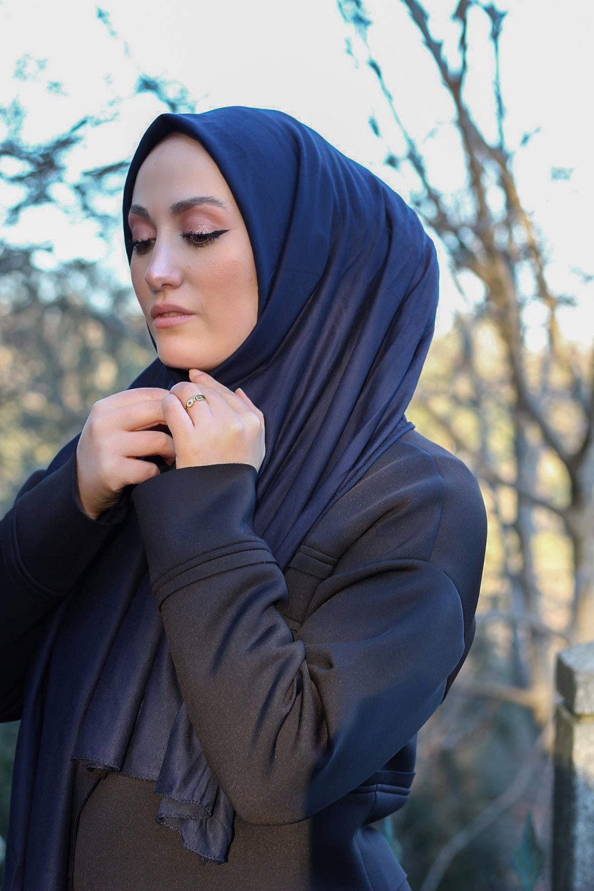 Sayra Shawl kadın lacivert süprem penye şal