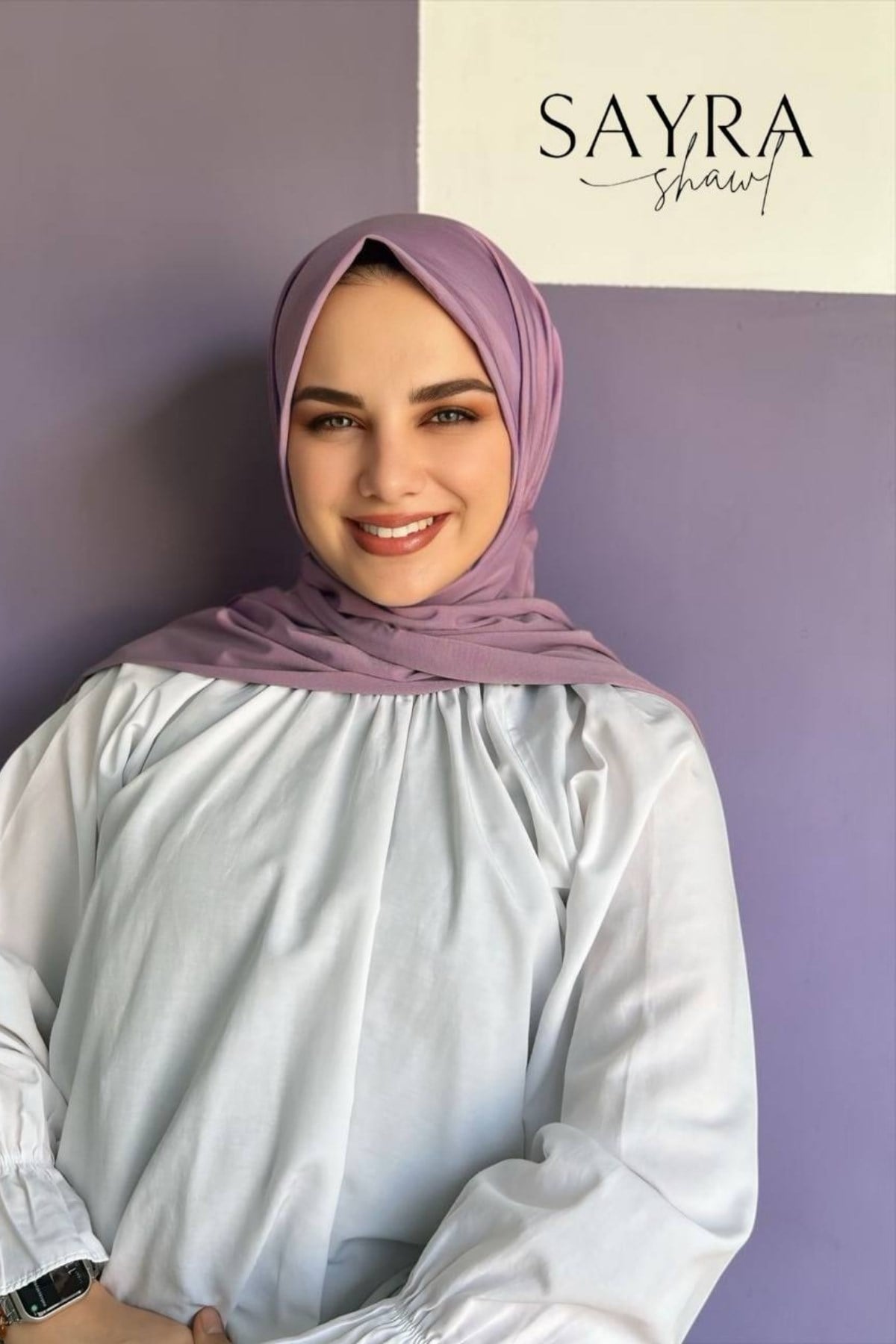 Sayra shawl kadın lavanta likralı kumaş hazır çıtçıtlı şal SYR008