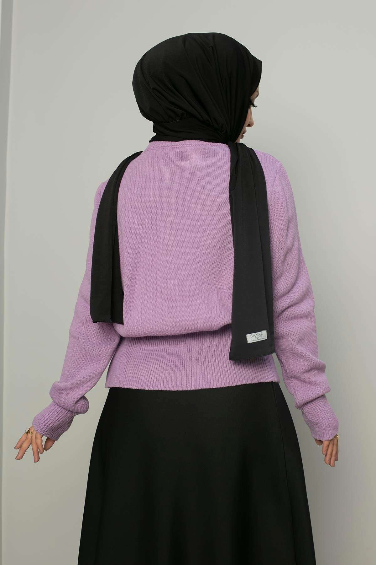 Sayra Shawl kadın lila düğme detaylı triko hırka SYR017
