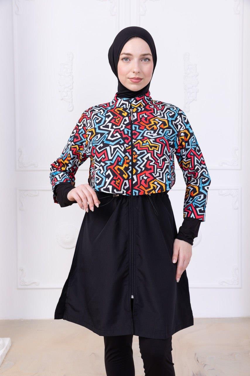 Sayra Shawl Kadın Siyah Geometrik Desenli Tesettür Haşema Mayo