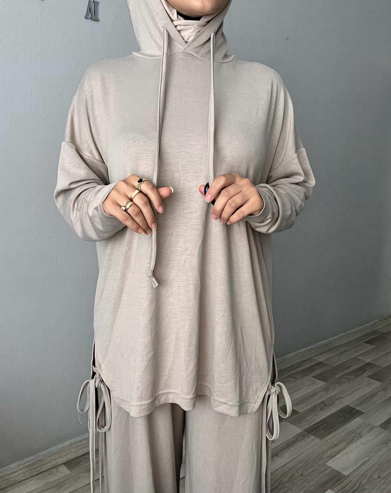 Sayra Shawl Kadın Siyah Kapüşonlu Büzgü Detaylı Alt Üst Takım