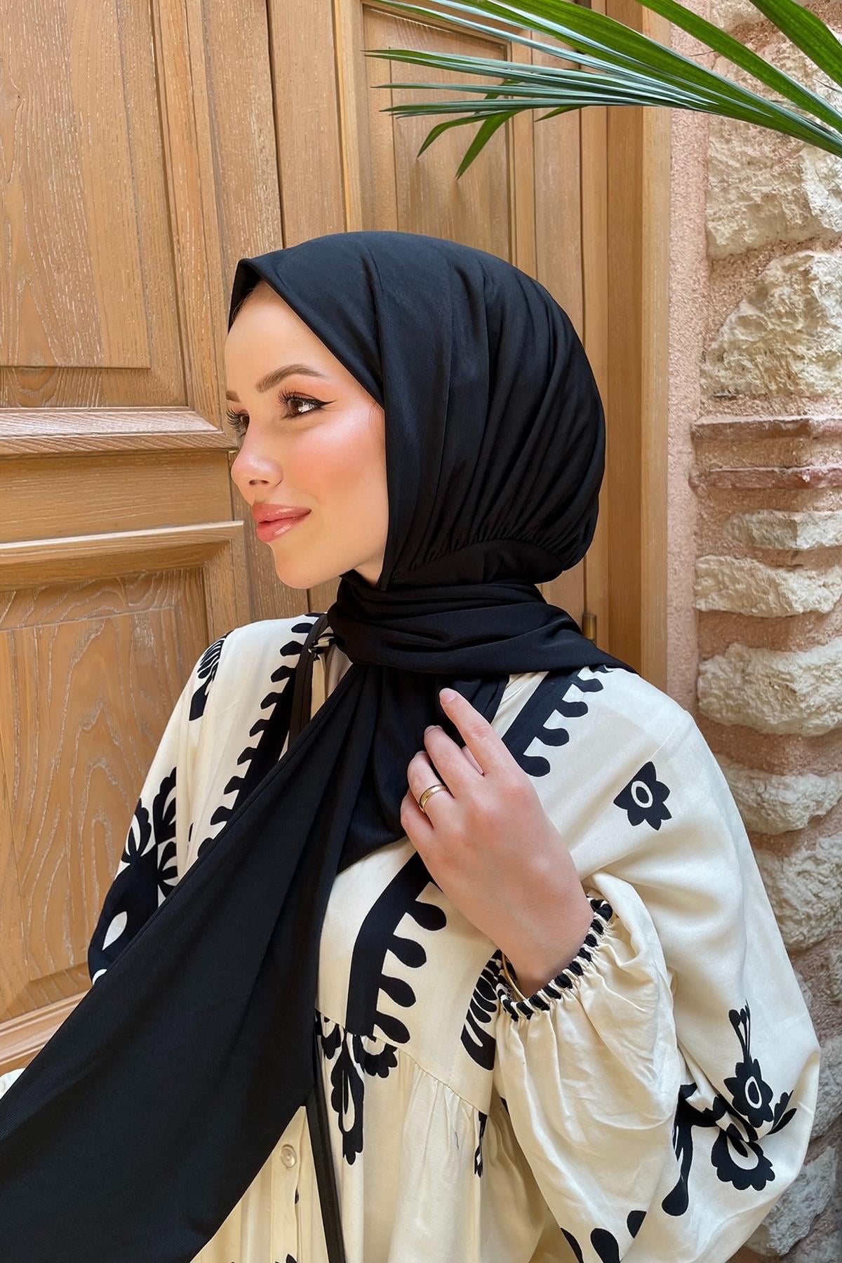 Sayra shawl kadın siyah sandy kumaş hazır şal 