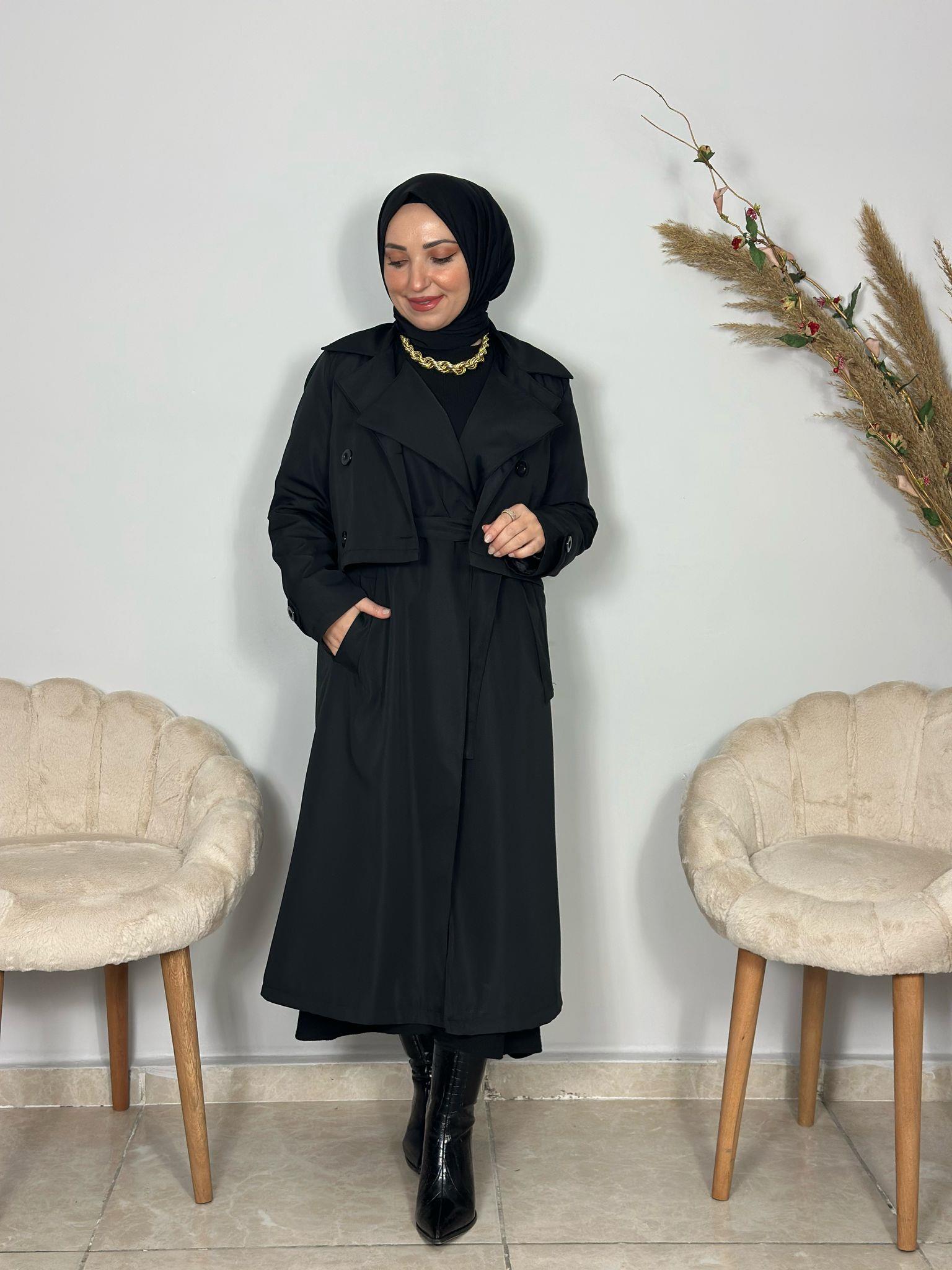 Sayra Shawl Kadın Siyah Trençkot