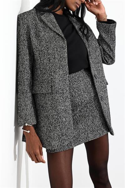 Kadın Premium Kalite Oversize Vatkalı Balıksırtı Desenli Blazer Ceket Blazer Ceket