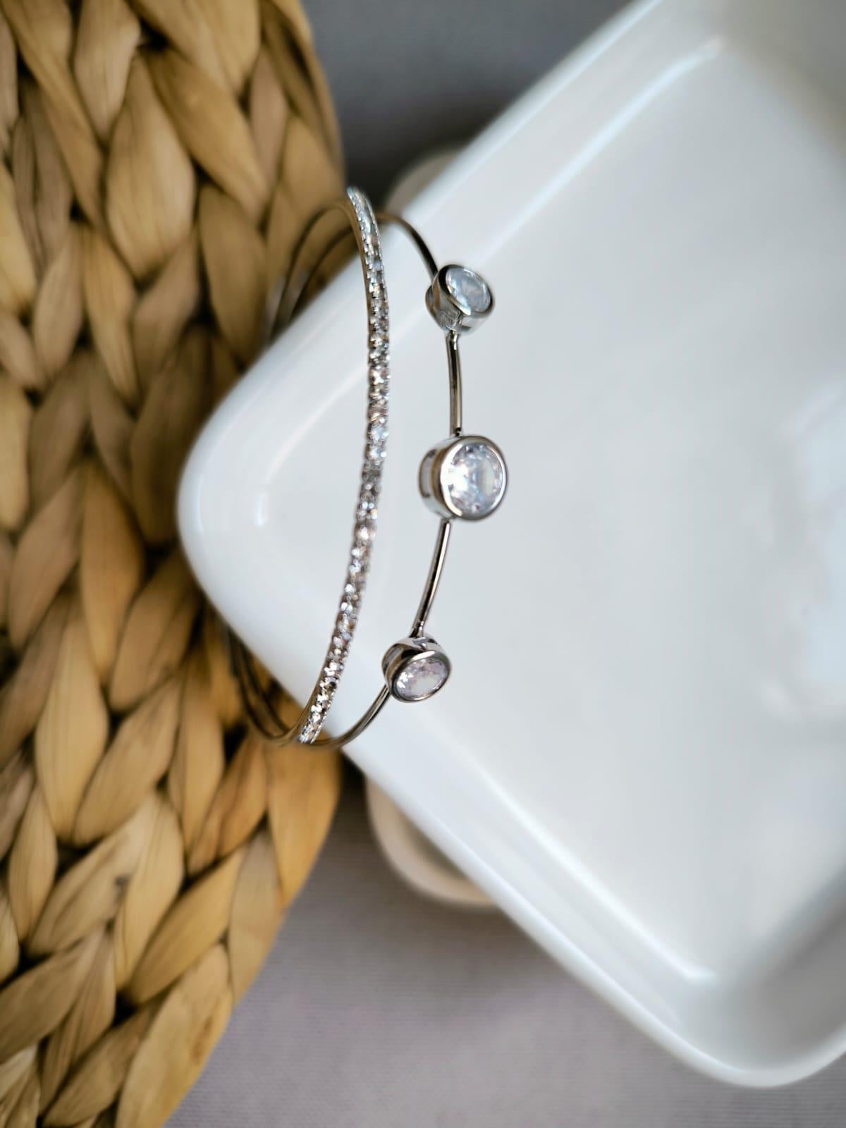 Taşlı İki Sıra Bileklik Silver