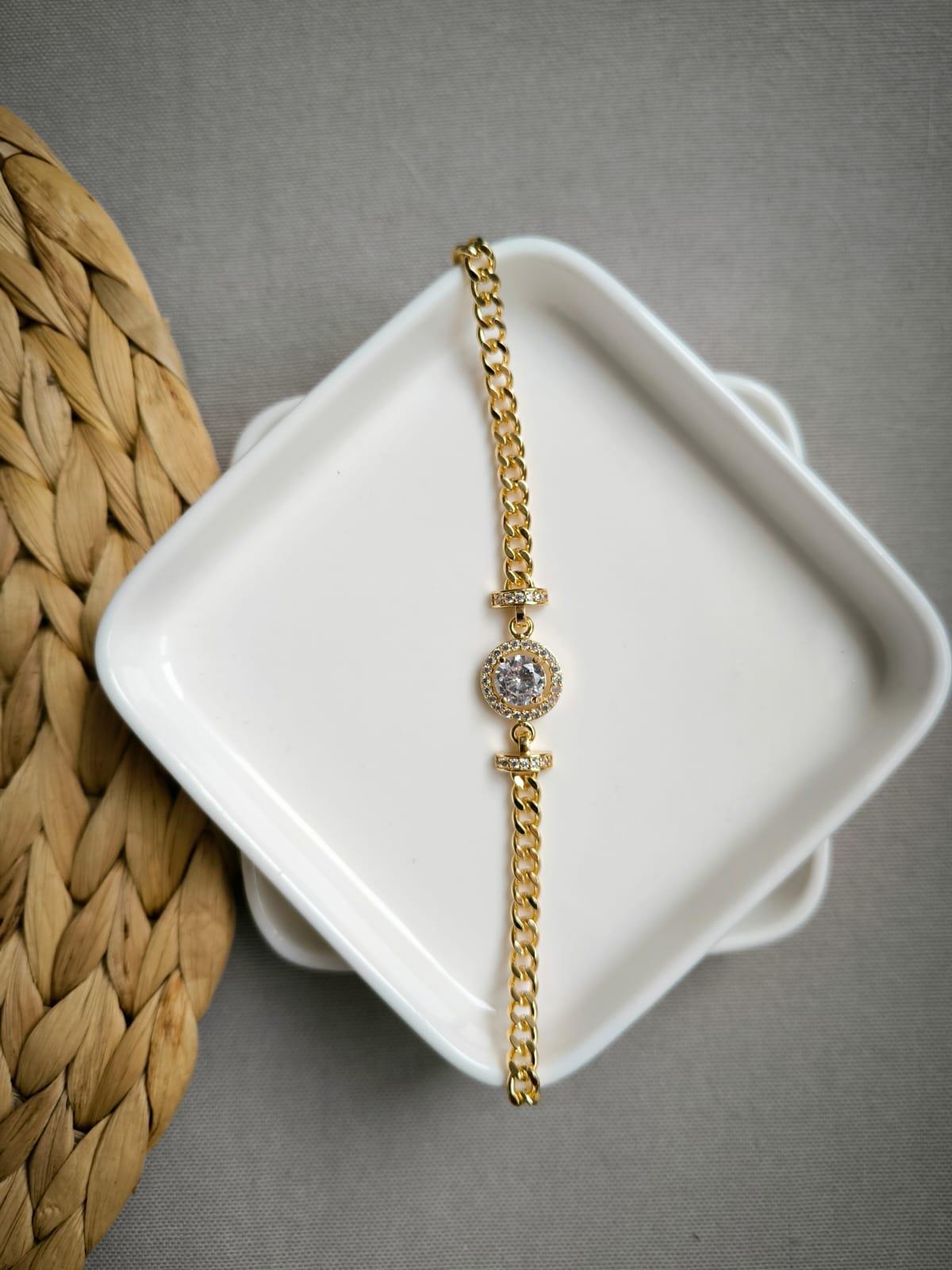 Zirkon Taşlı Gold Bileklil