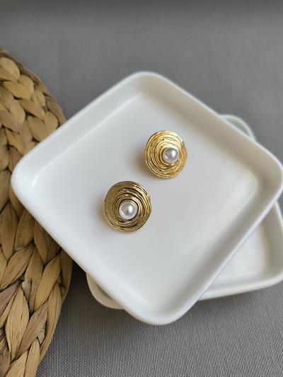 Çelik Vintage Sarma Ortası İnci Küpe