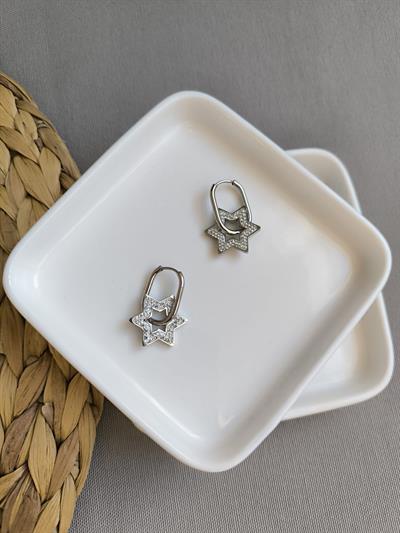 Çelik Yıldız Taşlı Küpe Silver