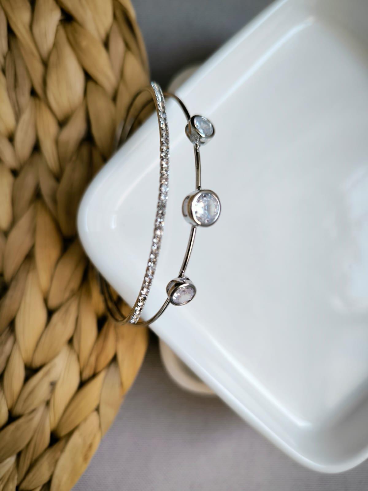 Taşlı İki Sıra Bileklik Silver