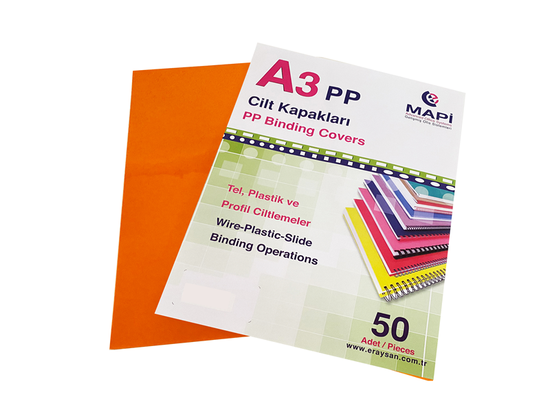 MAPİ A3 PP ŞEFFAF KAPAK (KUM DESEN) 450 MİCRON ŞEFFAF TURUNCU 50 Lİ