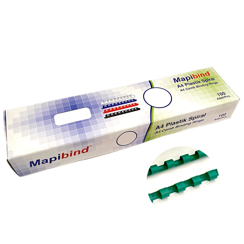 MAPİBİND 6MM PLASTİK SPİRAL YEŞİL 100 AD.
