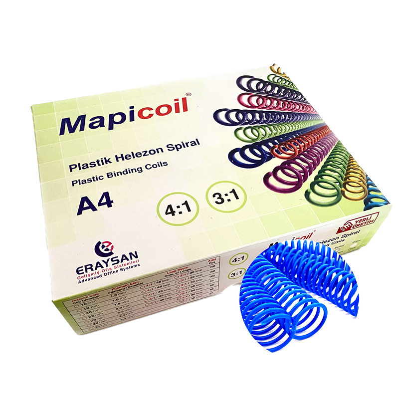 MAPİCOİL 4:1 PLASTİK HELEZON SPİRAL 18MM MAVİ 100 AD. 48 LOP