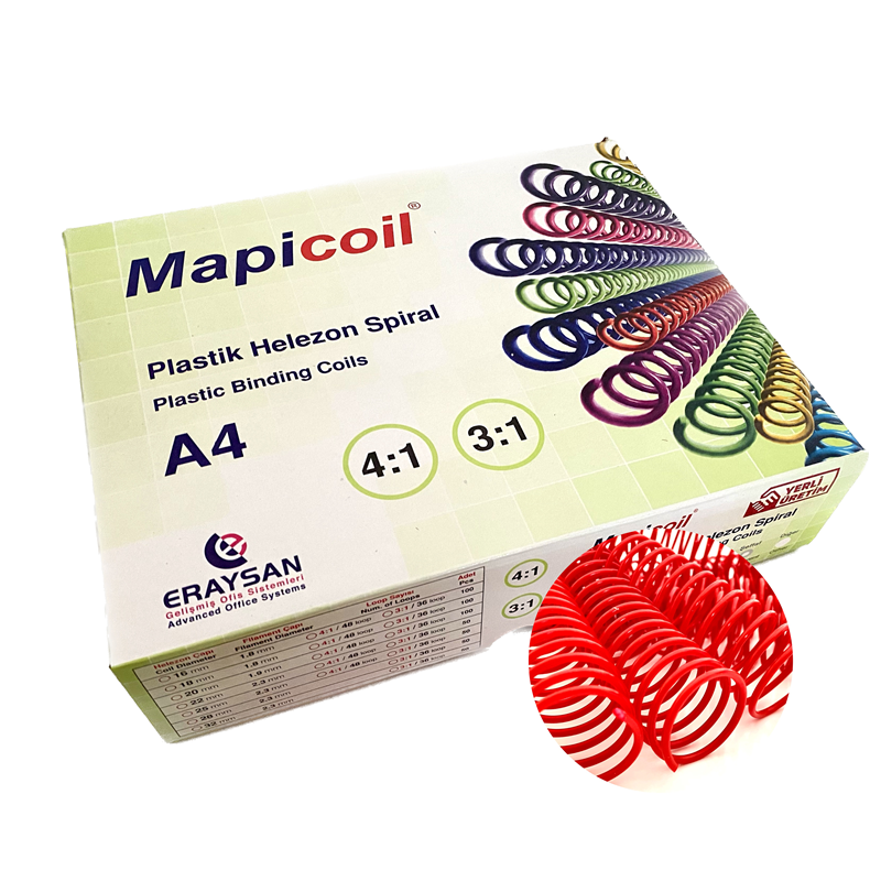 MAPİCOİL 4:1 PLASTİK HELEZON SPİRAL 18MM KIRMIZI 100 AD. 48 LOP