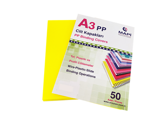 MAPİ A3 PP FOSFORLU KAPAK 550 MİCRON FOSFORLU SARI 50 Lİ