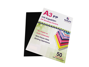 MAPİ A3 PP OPAK KAPAK (KUM DESEN) 450 MİCRON SİYAH 50 Lİ