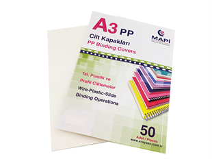 MAPİ A3 PP OPAK KAPAK (KUM DESEN) 450 MİCRON BEYAZ 50 Lİ