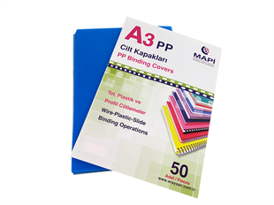 MAPİ A3 PP ŞEFFAF KAPAK (KUM DESEN) 450 MİCRON ŞEFFAF MAVİ 50 Lİ