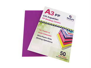 MAPİ A3 PP ŞEFFAF KAPAK (KUM DESEN) 450 MİCRON ŞEFFAF MOR 50 Lİ