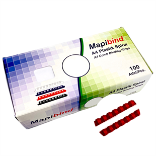 MAPİBİND 14MM PLASTİK SPİRAL KIRMIZI 100 AD.