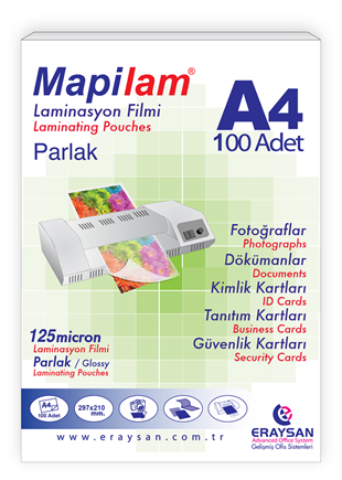 MAPİLAM 125 MİCRON PARLAK LAMİNASYON FİLMİ (A4) 100 LÜ