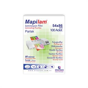 MAPİLAM 80 MİCRON PARLAK LAMİNASYON FİLMİ (KREDİ KARTI) (54X86) 100 LÜ