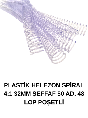 PLASTİK HELEZON SPİRAL 4:1 32MM ŞEFFAF 50 AD. 48 LOP POŞETLİ